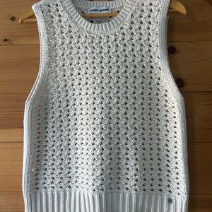 Dkny Women's Crochet Off-White Sleeveless Sweater Vest